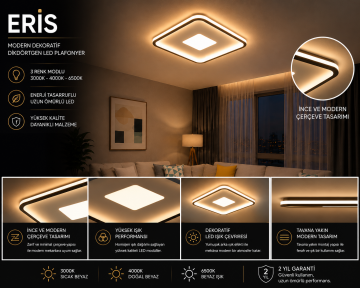 Eris Modern Dekoratif Kare Plafonyer Led Avize Aydınlatma 3 Renk Modlu KOZ8050