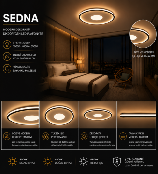 Sedna Modern Dekoratif Yuvarlak Plafonyer Led Avize Aydınlatma 3 Renk Modlu KOZ8052