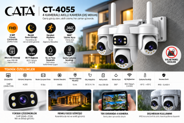 Cata 4 Kameralı 360° Akıllı WiFi Dış Mekan Güvenlik Kamerası 3MP CT-4055