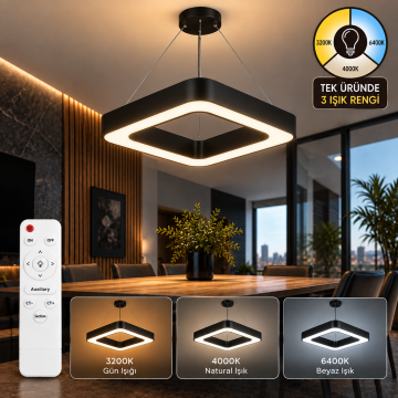 Oval Kare Led Linear Sarkıt Aydınlatma 3 Renkli 54W 60x60 Cm
