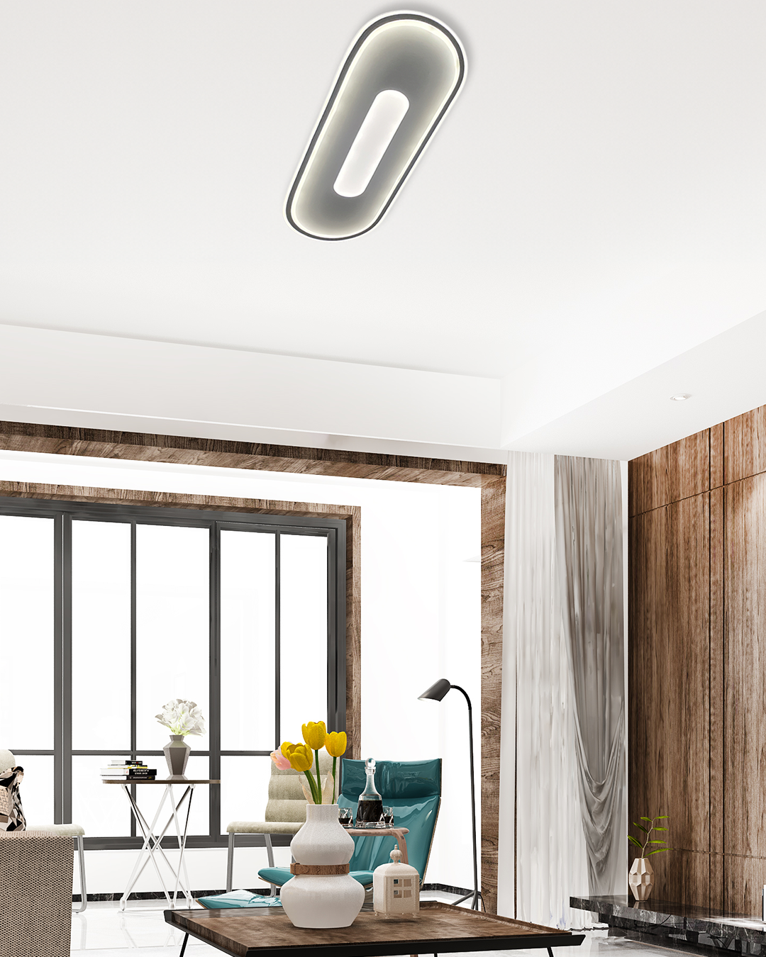 Pallas Modern Dekoratif Oval Dikdörtgen Plafonyer Led Avize Aydınlatma 3 Renk Modlu KOZ8053