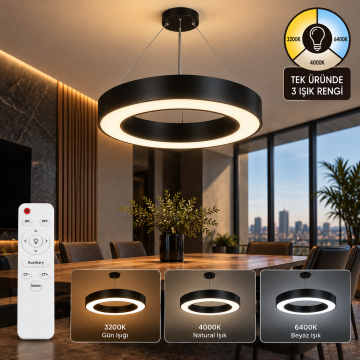 Yuvarlak Simit Led Linear Sarkıt Aydınlatma 3 Renkli 54W 60 Cm