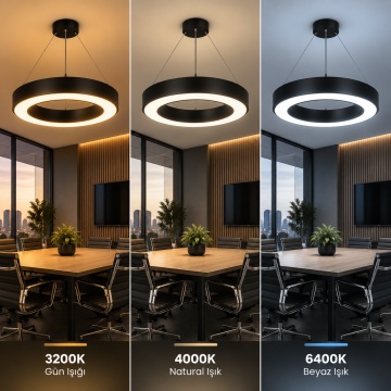 Yuvarlak Simit Led Linear Sarkıt Aydınlatma 3 Renkli 54W 60 Cm