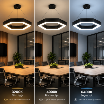 Altıgen Led Linear Sarkıt Aydınlatma 3 Renkli 54W 52x52 Cm