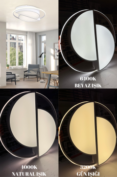 Vesta Modern Dekoratif Yuvarlak Plafonyer Led Avize Aydınlatma Beyaz Kasa 3 Renk Modlu KOZ8060