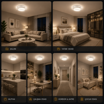 Vesta Modern Dekoratif Yuvarlak Plafonyer Led Avize Aydınlatma Beyaz Kasa 3 Renk Modlu KOZ8060