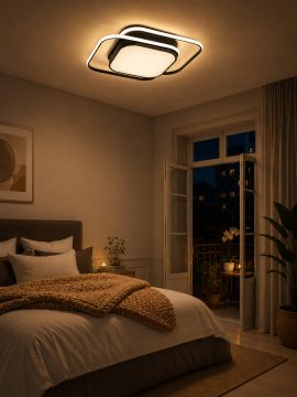 Deimos Modern Dekoratif Kare Plafonyer Led Avize Aydınlatma Siyah Kasa 3 Renk Modlu KOZ8061