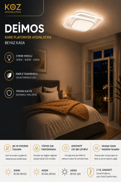 Deimos Modern Dekoratif Kare Plafonyer Led Avize Aydınlatma Beyaz Kasa 3 Renk Modlu KOZ8061