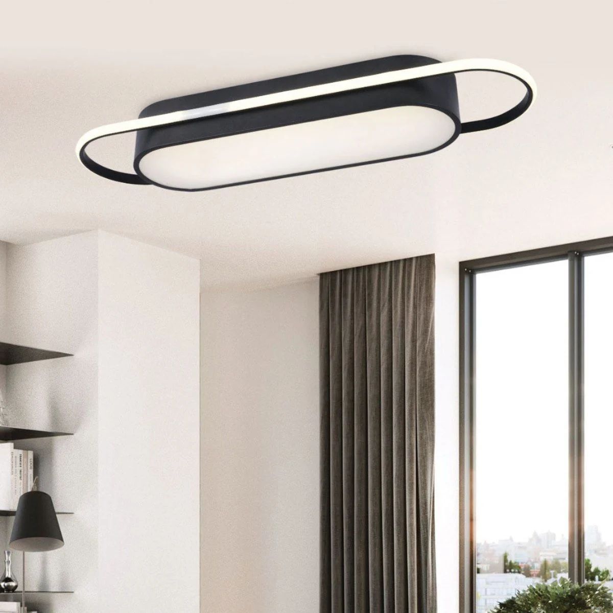 Mimas Modern Dekoratif Dikdörtgen Plafonyer Led Avize Aydınlatma Siyah Kasa 3 Renk Modlu KOZ8062