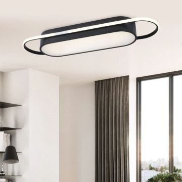 Mimas Modern Dekoratif Dikdörtgen Plafonyer Led Avize Aydınlatma Siyah Kasa 3 Renk Modlu KOZ8062