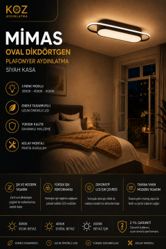Mimas Modern Dekoratif Dikdörtgen Plafonyer Led Avize Aydınlatma Siyah Kasa 3 Renk Modlu KOZ8062