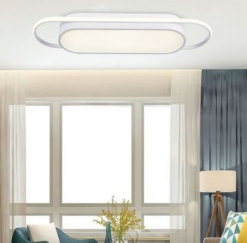 Mimas Modern Dekoratif Dikdörtgen Plafonyer Led Avize Aydınlatma Beyaz Kasa 3 Renk Modlu KOZ8062