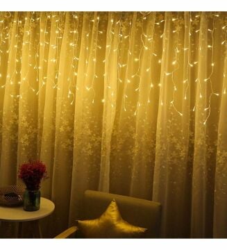 Animasyonlu Led Perde Yılbaşı Süsü 3x3 Metre 240 Ledli Perde Yılbaşı Ağacı Süsü Şeffaf Kablo SNC-420-1