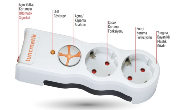 Tunçmatik Üçlü Akım Korumalı Priz 1,5 Metre 1050 Joule Siyah TSK19010