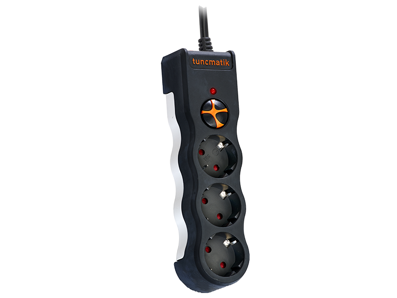 Tunçmatik Üçlü Akım Korumalı Priz 1,5 Metre 1050 Joule Siyah TSK19010