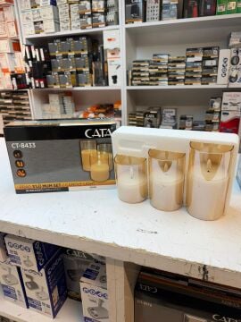 Cata Prag Pilli 3 Lü Set Mum Dekoratif Masa Lambası Gün Işığı CT-8433