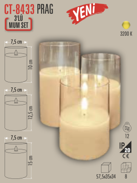 Cata Prag Pilli 3 Lü Set Mum Dekoratif Masa Lambası Gün Işığı CT-8433