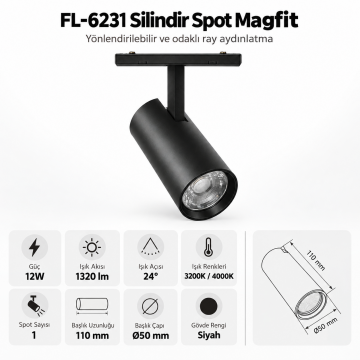 Forlife Magfit FL-6231 12W Spot Magnet Ray Aydınlatma Siyah Kasa