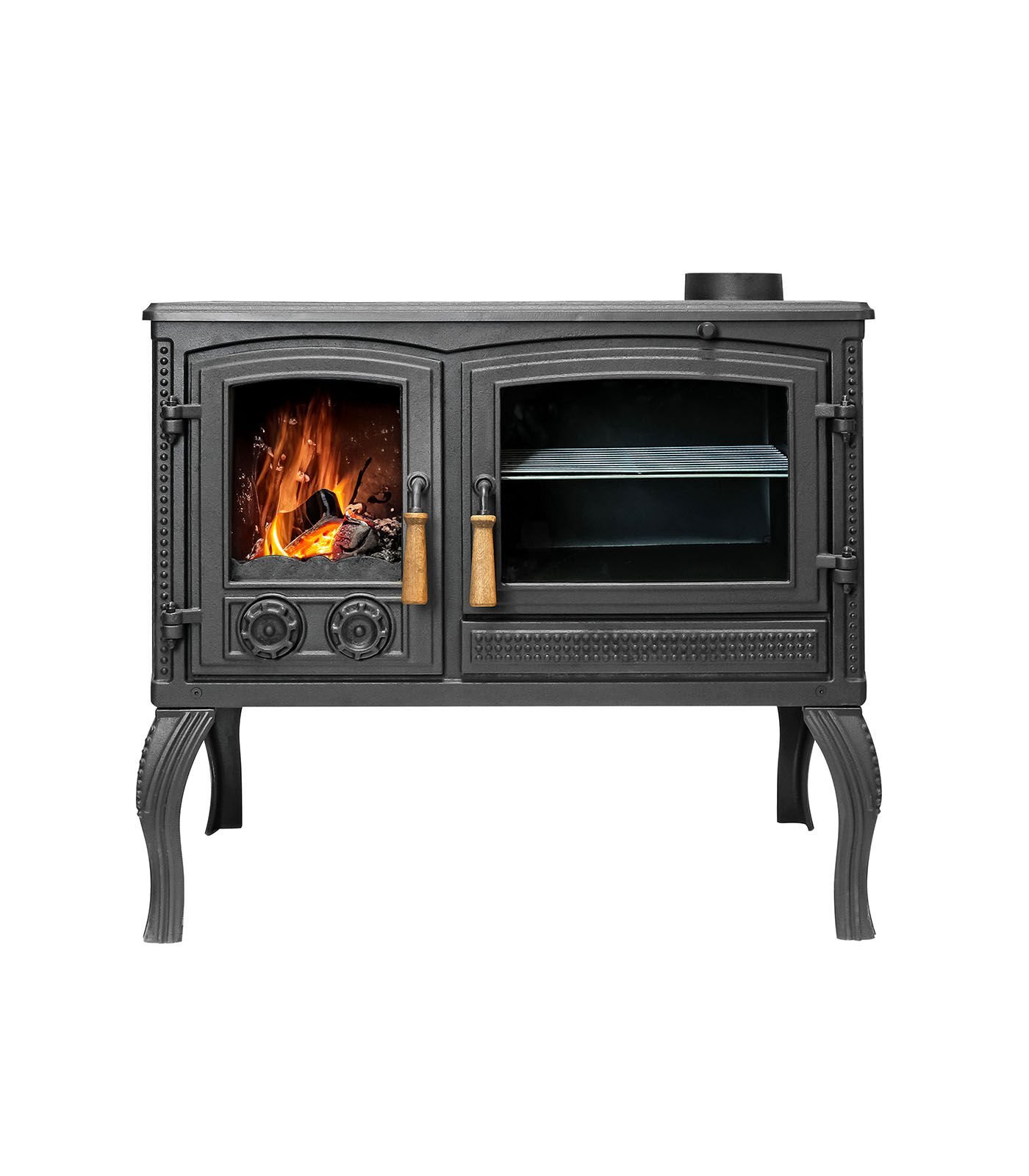 Mercan Kuzineli Döküm Soba 13 kW Fırınlı Camlı ve Yüksek Isı Verimli