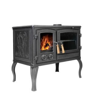 Mercan Kuzineli Döküm Soba 13 kW Fırınlı Camlı ve Yüksek Isı Verimli