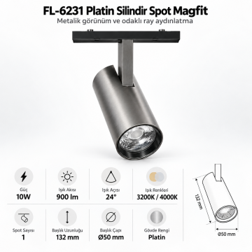 Forlife Magfit FL-6231 10W Spot Magnet Ray Aydınlatma Platin Kasa