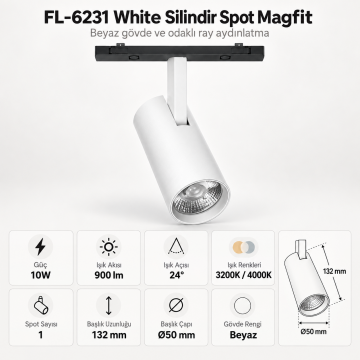 Forlife Magfit FL-6231 10W Spot Magnet Ray Aydınlatma Beyaz Kasa