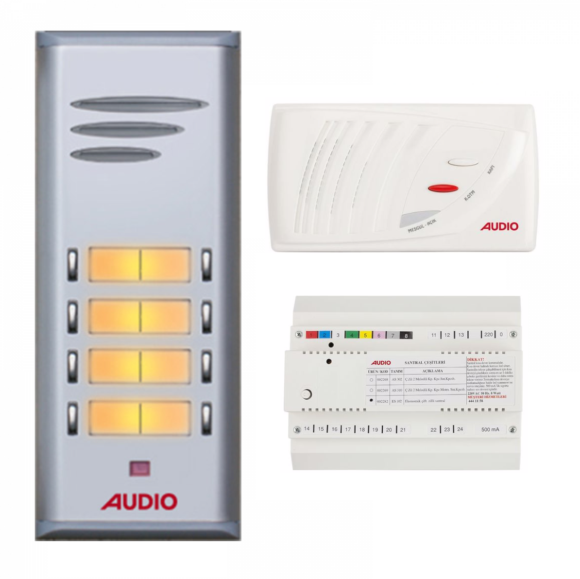 Audio SAÇ201 Konsept Serisi 7 Daire Sesli Çift Sıralı Kapıcısız Diafon Paket