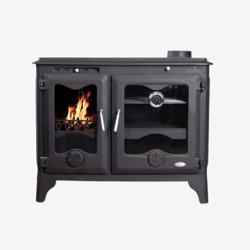 Hare Termostatlı Yatay Kuzineli Döküm Soba 12 kW Fırınlı Camlı ve Yüksek Isı Verimli