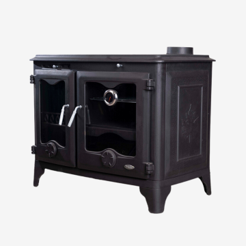 Hare Termostatlı Yatay Kuzineli Döküm Soba 12 kW Fırınlı Camlı ve Yüksek Isı Verimli