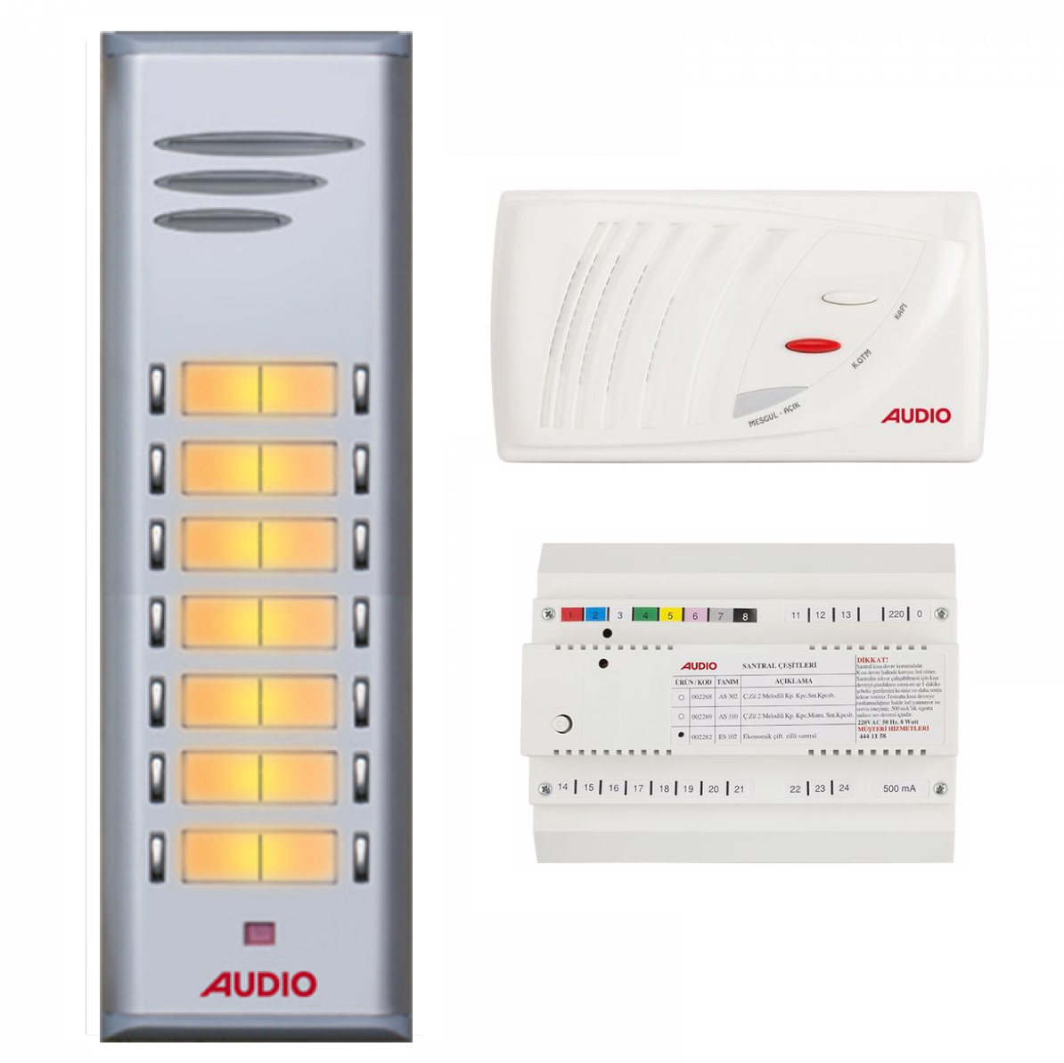 Audio SAÇ201 Konsept Serisi 13 Daire Sesli Çift Sıralı Kapıcısız Diafon Paket