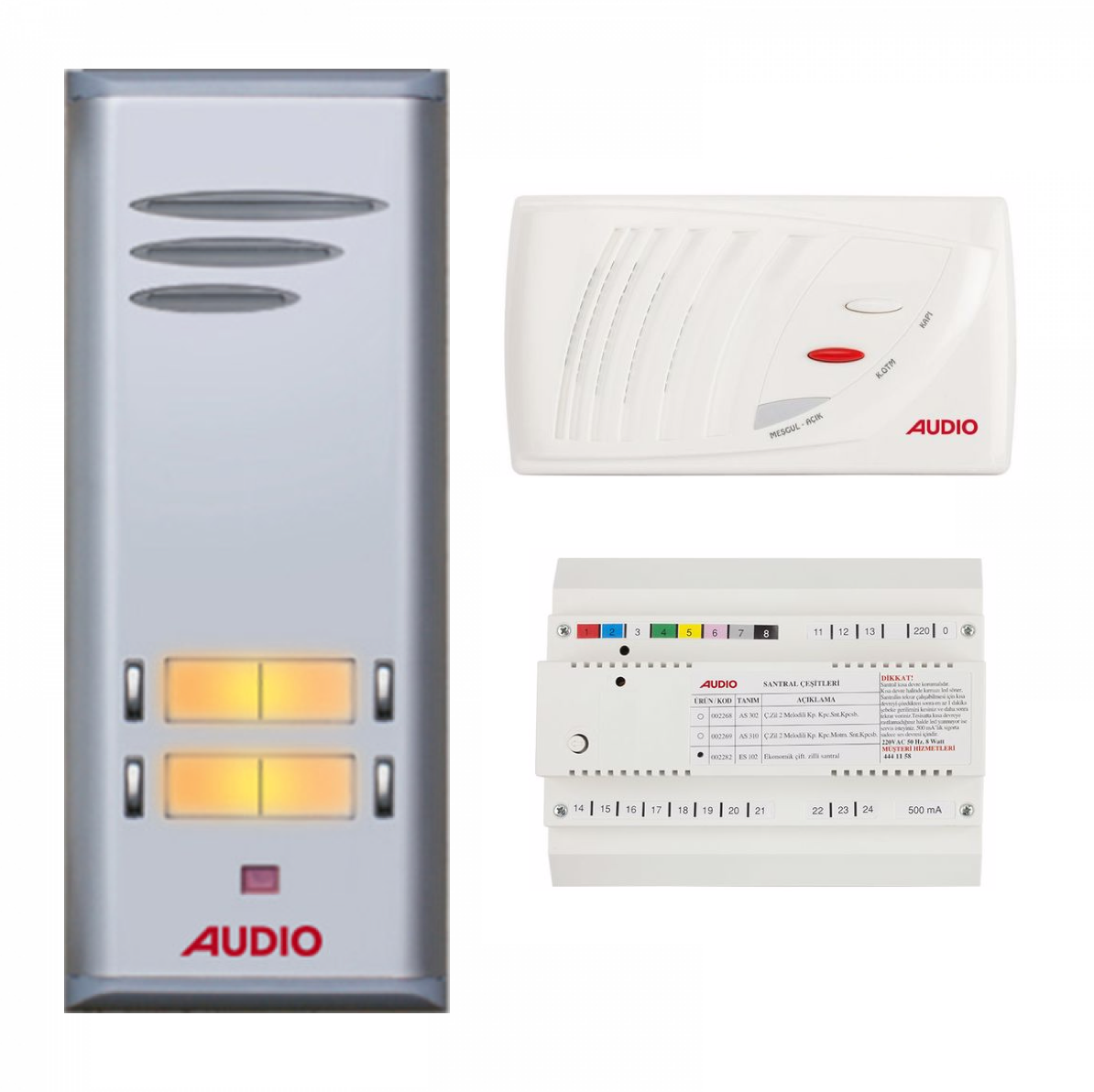 Audio SAÇ301 Konsept Serisi 3 Daire Sesli Çift Sıralı Kapıcılı Diafon Paket