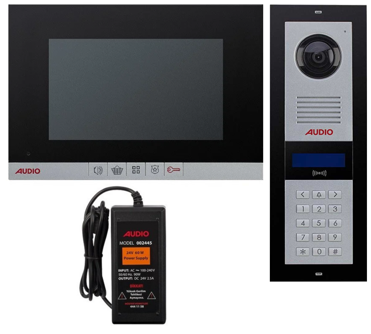 Audio 7'' 13 Daire Mekanik Butonlu Siyah Gövde Görüntülü Diafon Paketi