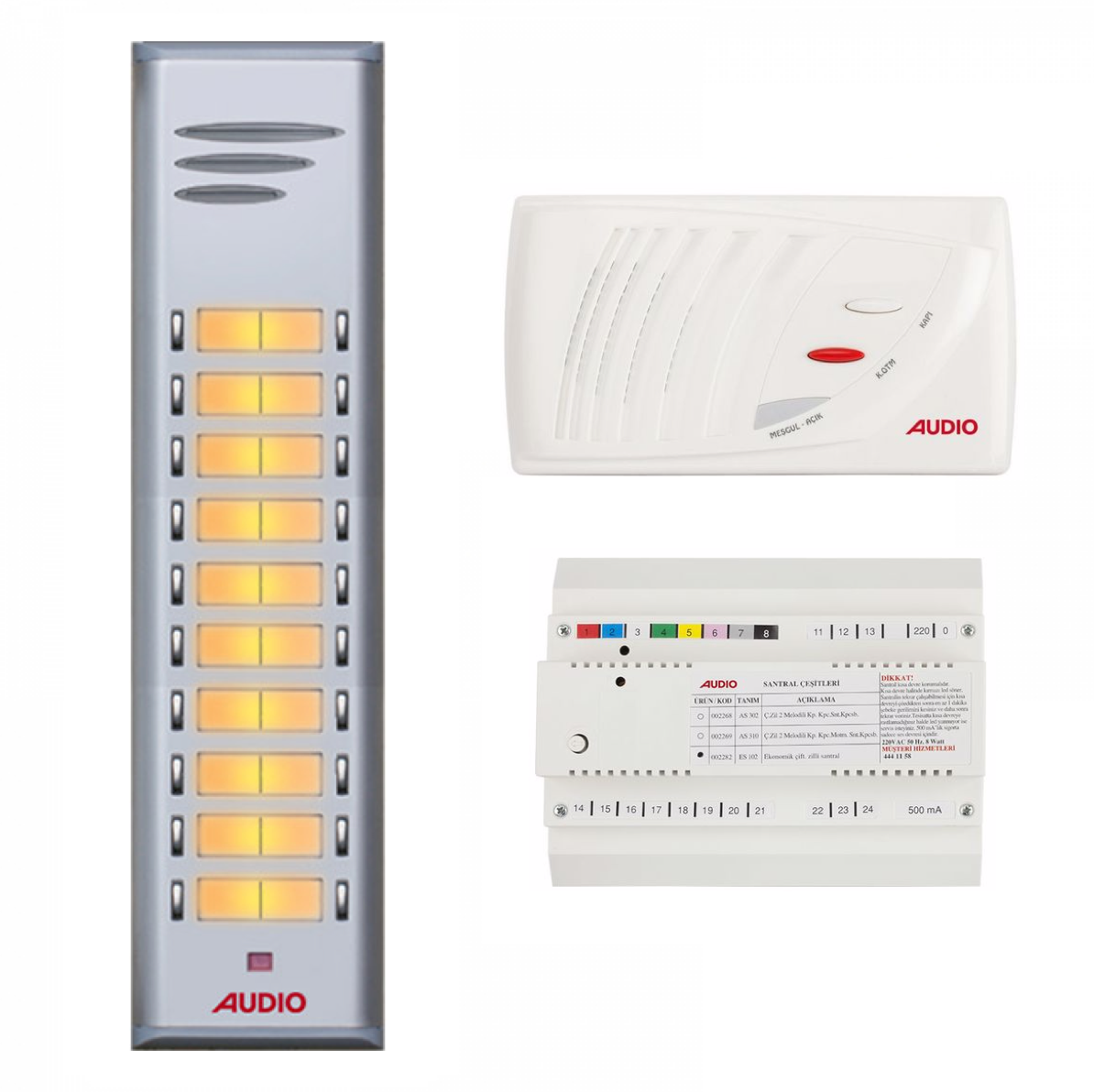 Audio SAÇ301 Konsept Serisi 19 Daire Sesli Çift Sıralı Kapıcılı Diafon Paket