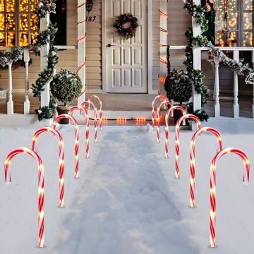 Baston Bahçe ve Çit Önü Yılbaşı Süsleme 170Cm 8 Bastonlu Dış Mekan Yılbaşı Süsü snc-819-2