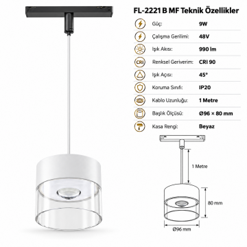 Forlife Magfit FL-2221 B MF 9W Sarkıt Avize Magnet Ray Aydınlatma Beyaz Kasa