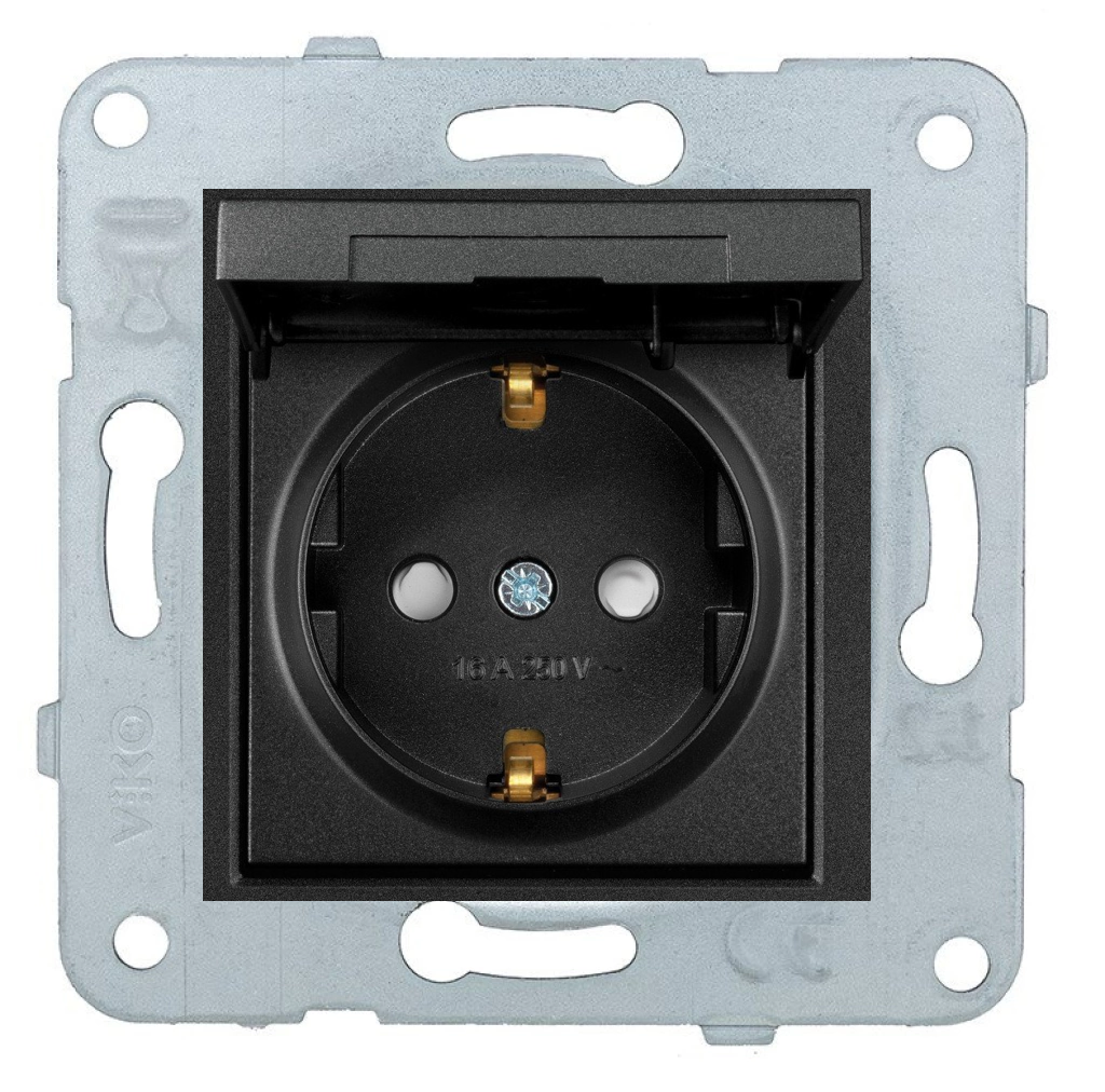 Viko Artline Novella Kapaklı Topraklı Çocuk Korumalı Priz Mekanizma + Kapak 92600008 Siyah