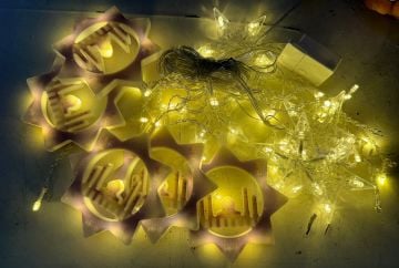 Animasyonlu Camii ve Yıldız Set Led Perde Süsü 60-90 Cm 3 Metre Cami ve Yıldız Süsleme SNC-709-2