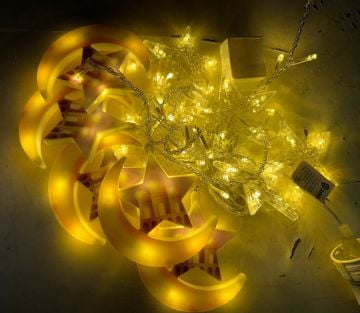 Animasyonlu Ay Yıldız ve Yıldız Set Led Perde Yılbaşı Süsü 60-90 Cm 3 Metre Ay Yıldız ve Yıldız Süsleme SNC-709-1