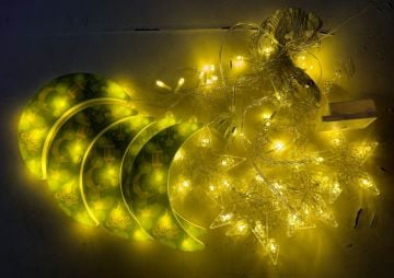 Animasyonlu Ay Yıldız ve Yıldız Set Led Perde Yılbaşı Süsü 60-90 Cm 3 Metre Ay Yıldız ve Yıldız Süsleme SNC-709-4