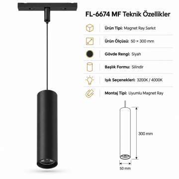 Forlife Magfit FL-6674 MF 10W Silindir Sarkıt Magnet Ray Aydınlatma