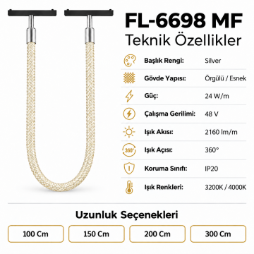 Forlife Magfit FL-6698 MF Gümüş Örgülü Hortum Magnet Ray Aydınlatma