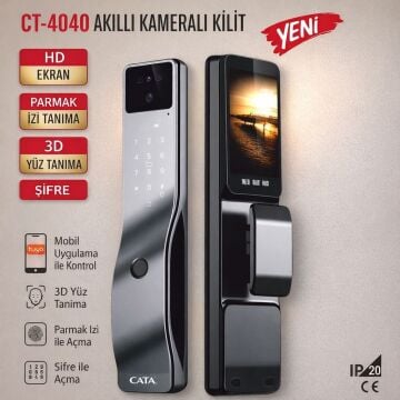 Cata Yüz ve Parmak İzi Tanımalı Akıllı Kameralı Kilit CT-4040