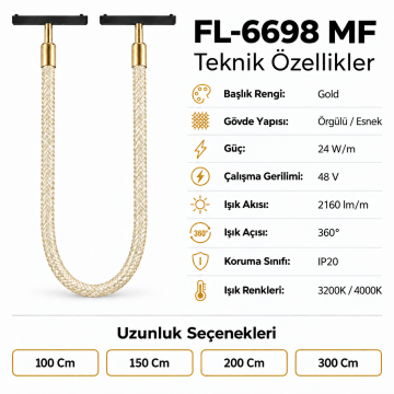 Forlife Magfit FL-6698 MF Gold Örgülü Hortum Magnet Ray Aydınlatma
