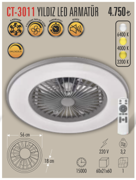 Cata Yıldız 3 Renk Yanma Modlu Dimlenebilir Fan Led Ampul Aydınlatma CT-3011