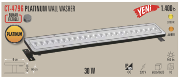 Cata Platinum Wallwasher Duvar Aydınlatma 60Cm 30W Volvoşır Aydınlatma Gün Işığı ct-4796
