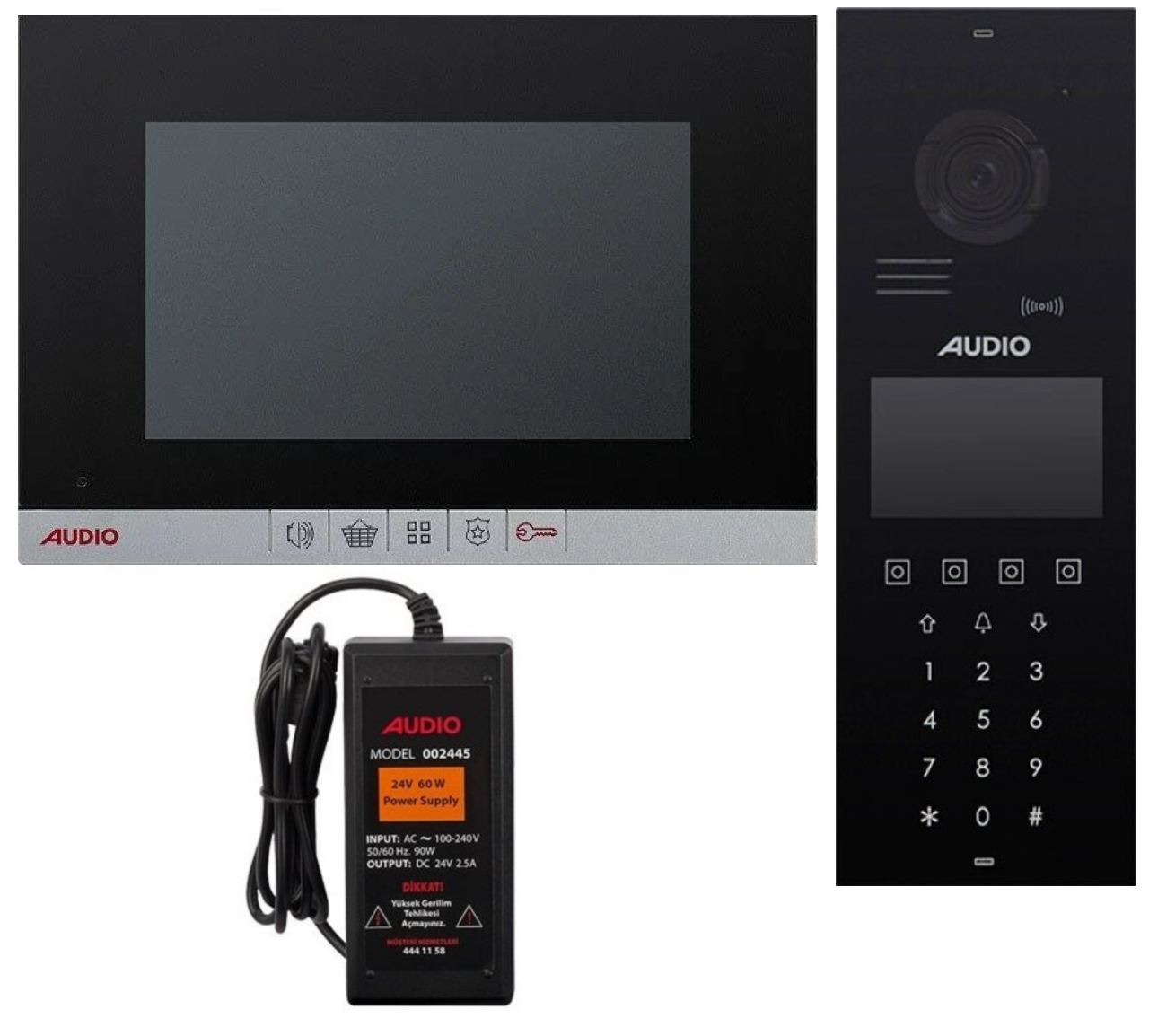 Audio 7'' 21 Daire Dokunmatik Butonlu Siyah Gövde Görüntülü Diafon Paketi