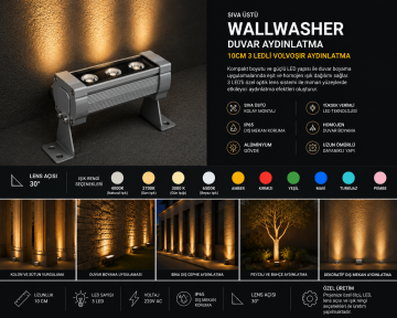 Sıva Üstü Wallwasher Duvar Aydınlatma 10Cm 3 Ledli Volvoşır Aydınlatma