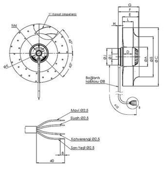 Aircol AKS 92-BMF-250 Monofaze Sanayi Tipi Geri Eğilimli Radyal Fan 150W 1200m3/h